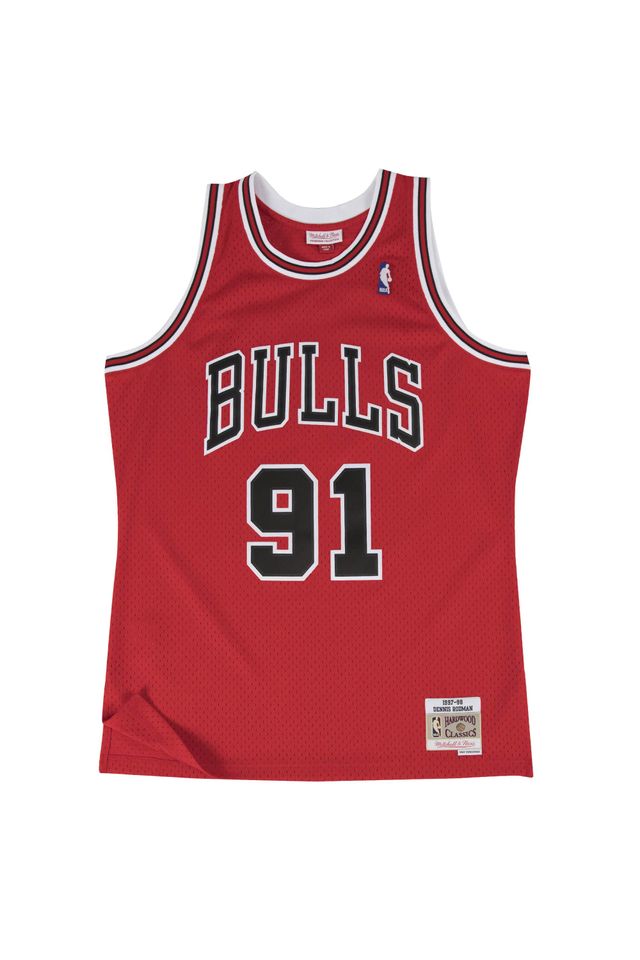 Regata Mitchell & Ness Swingman Jersey Chicago Bulls Road Dennis Rodman 1997-1998 Vermelha