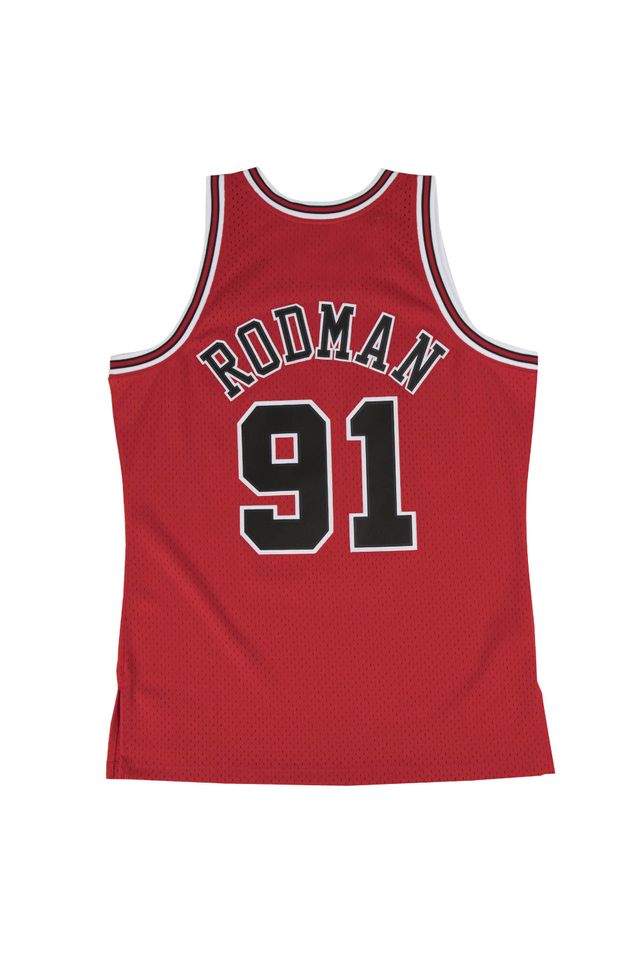 Regata Mitchell & Ness Swingman Jersey Chicago Bulls Road Dennis Rodman 1997-1998 Vermelha